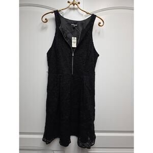 Express Women Sz 12 Black Front Zip Mesh Lined Floral Sleeveless Mini Dress BNWT